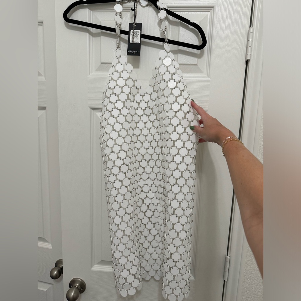 Nasty Gal Disc Chainmail Sequin Halter Mini Dress